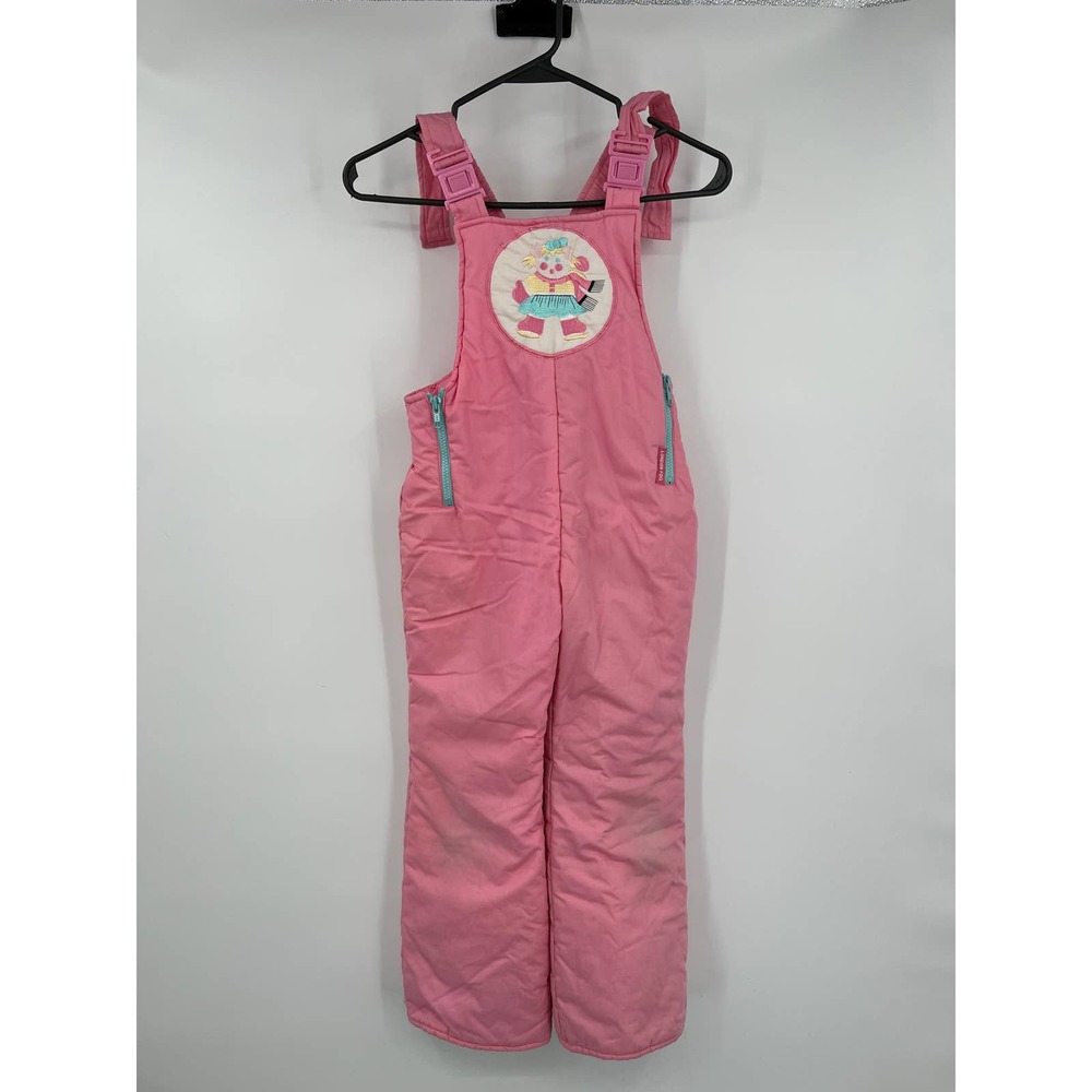 London Fog Vintage girls pink snow overall pants with embroidery size 5-6